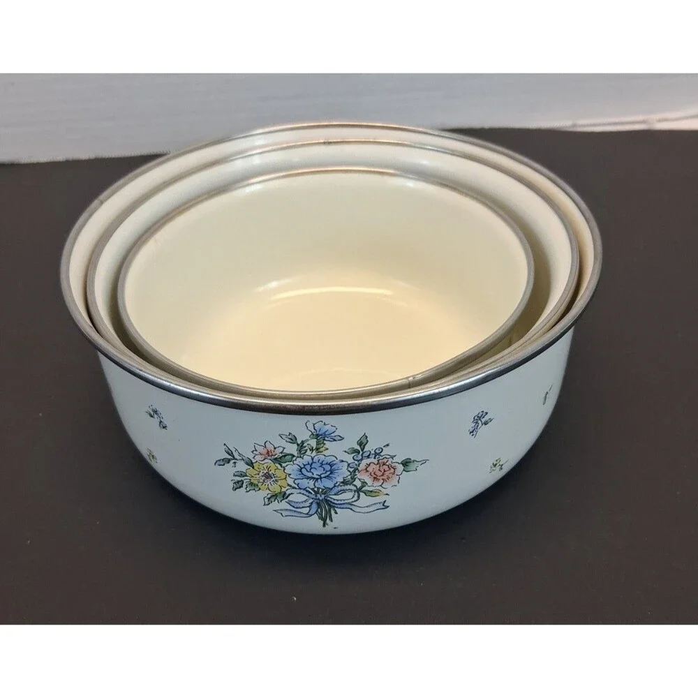 VTG Invitations Tableworks 3 Nesting Bowl Set Porcelain Enamel on Steel 1980 GUC